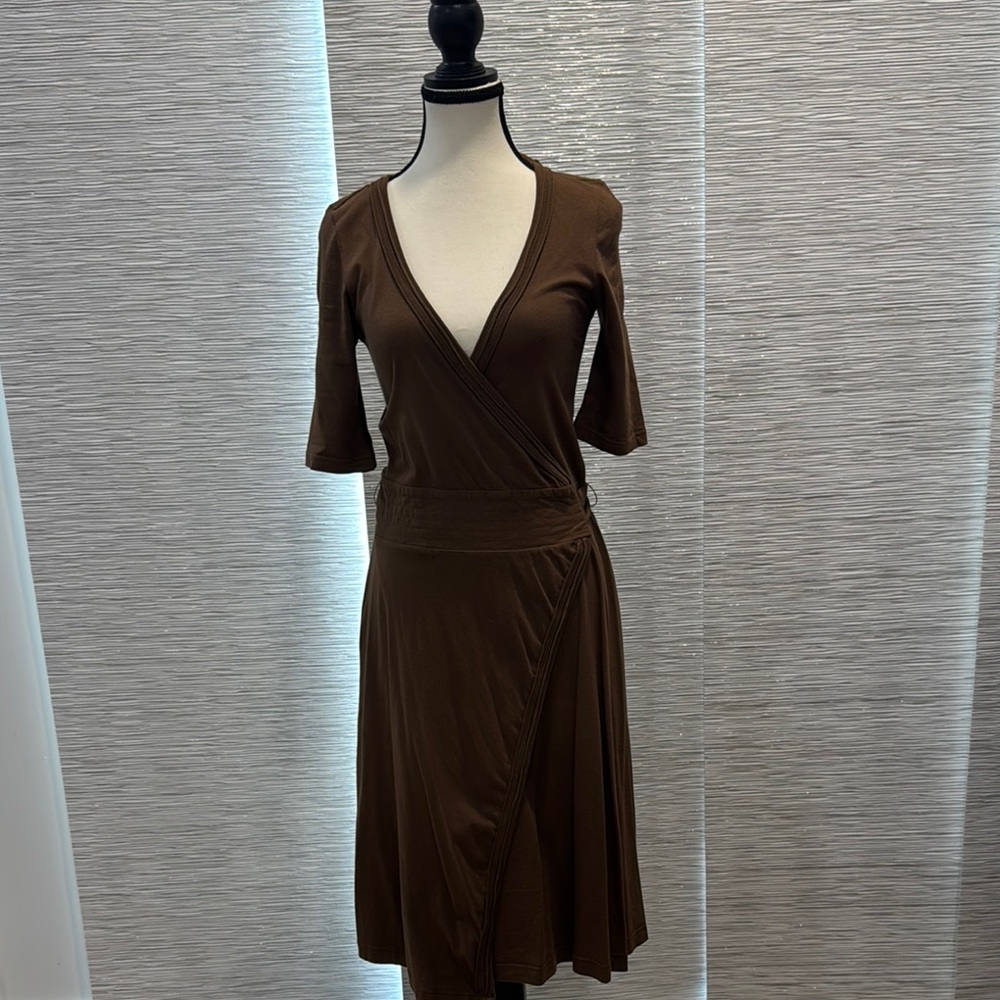 Rebecca Beeson Cotton Brown Wrap Midi Dress Size 2